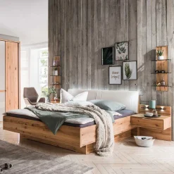 Kernbuche Bett & Nachtkommoden - Krofun (dreiteilig)