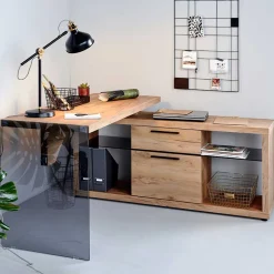 Kernbuche Design Schreibtisch mit Regal Anbau - Manaus