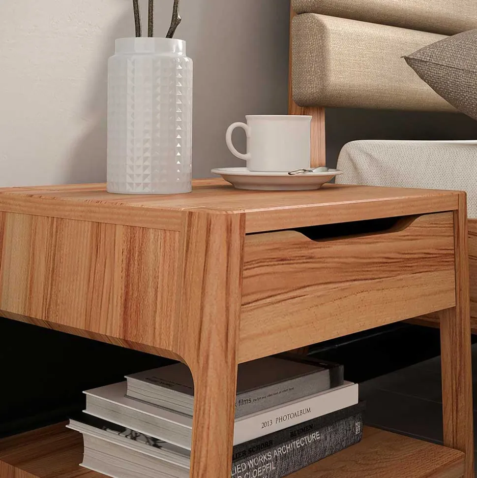 Kernbuche Doppelbett mit Polsterkopfteil - Norklin