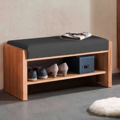 Kernbuche Flurbank mit Leder in Anthrazit - Mandrey