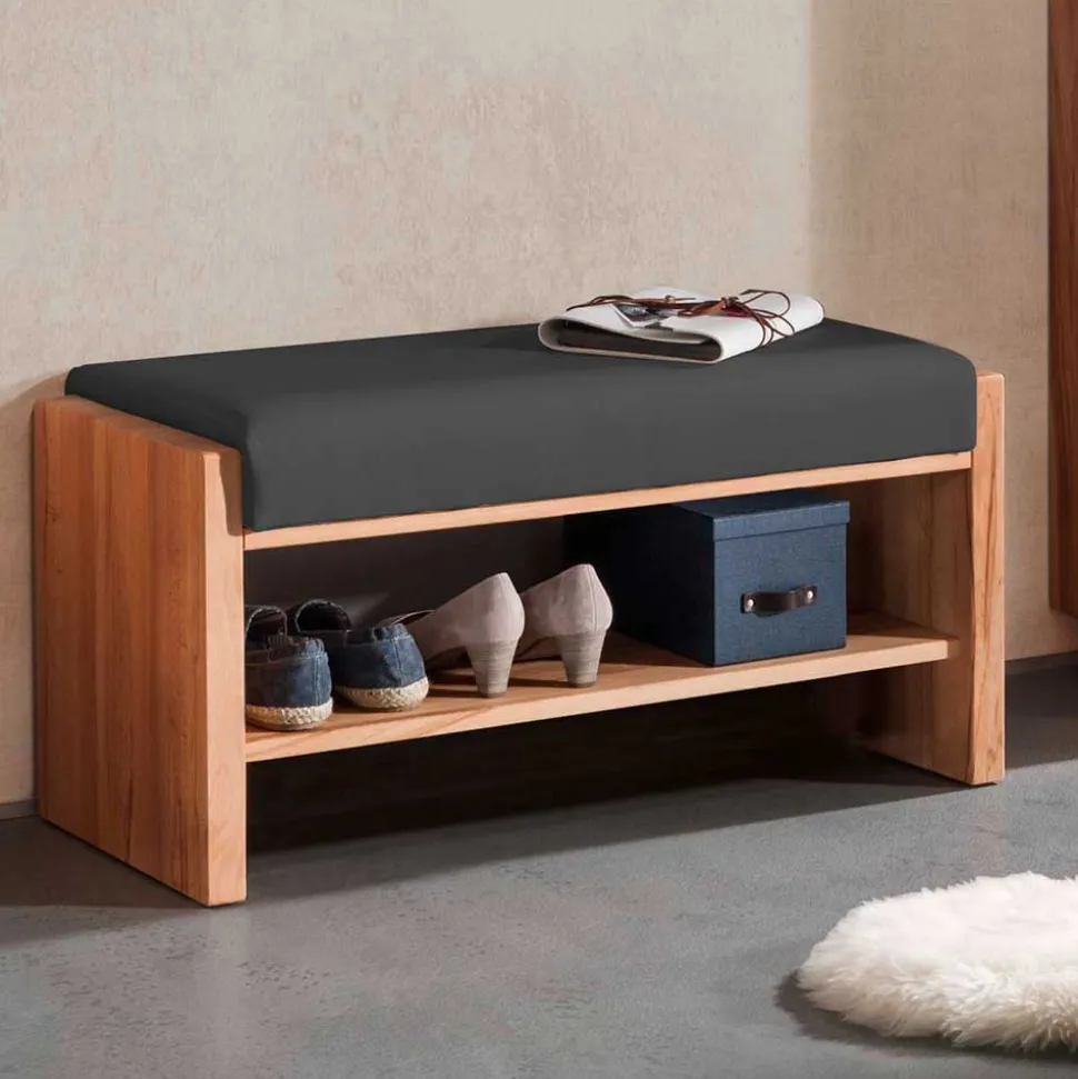 Kernbuche Flurbank mit Leder in Anthrazit - Mandrey