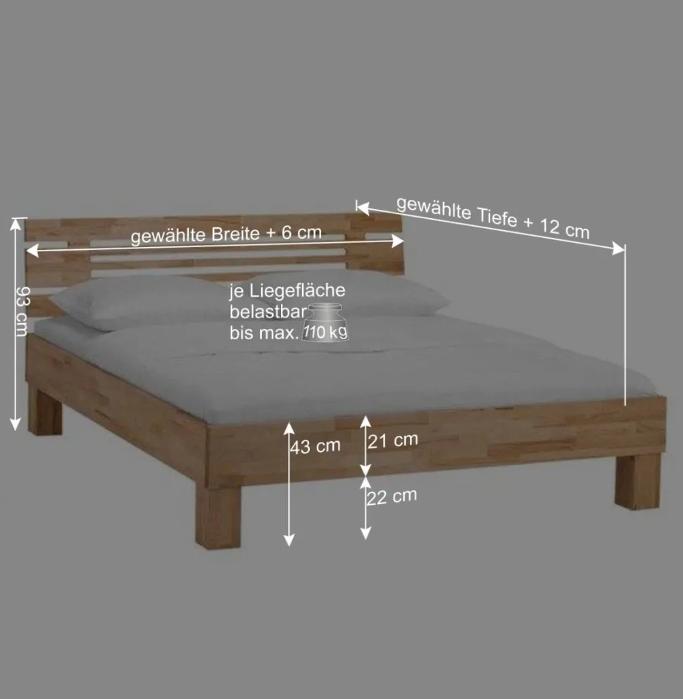 Kernbuche Massivholzbett Bevallia mit Nachttisch (zweiteilig)