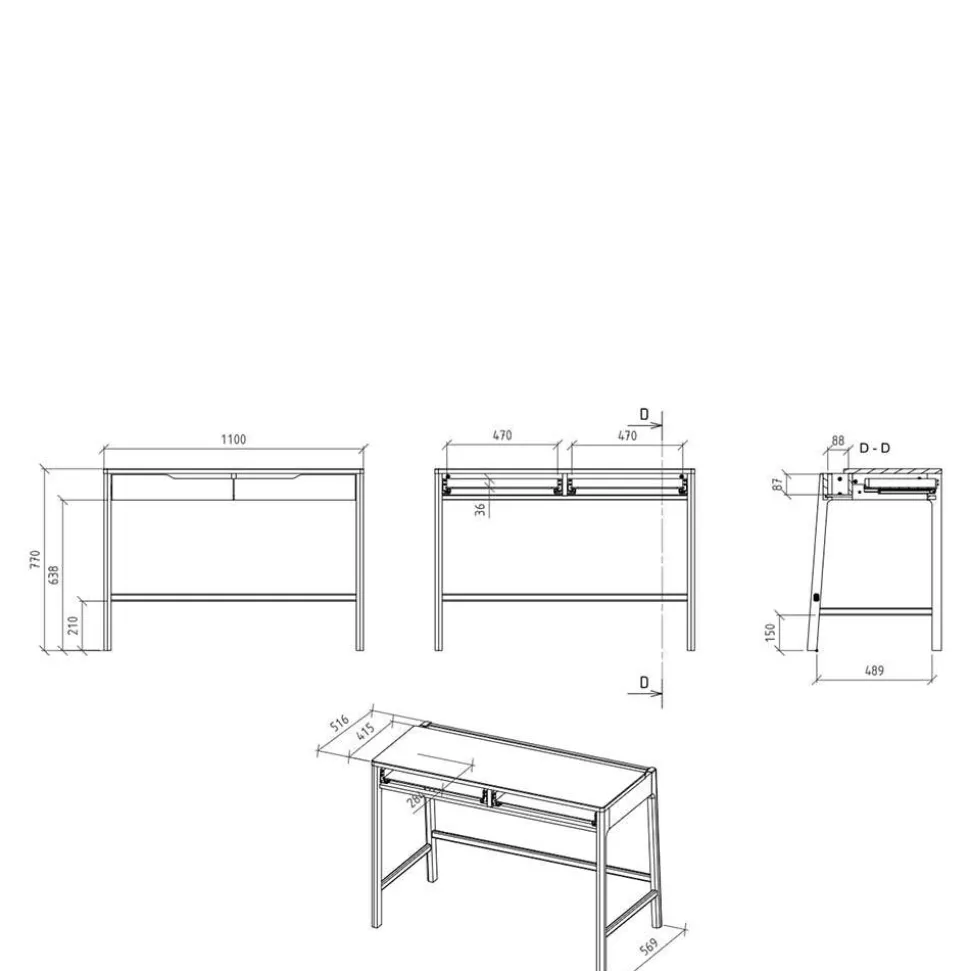 Kernbuche Schminktisch mit zwei Schubladen - Lana