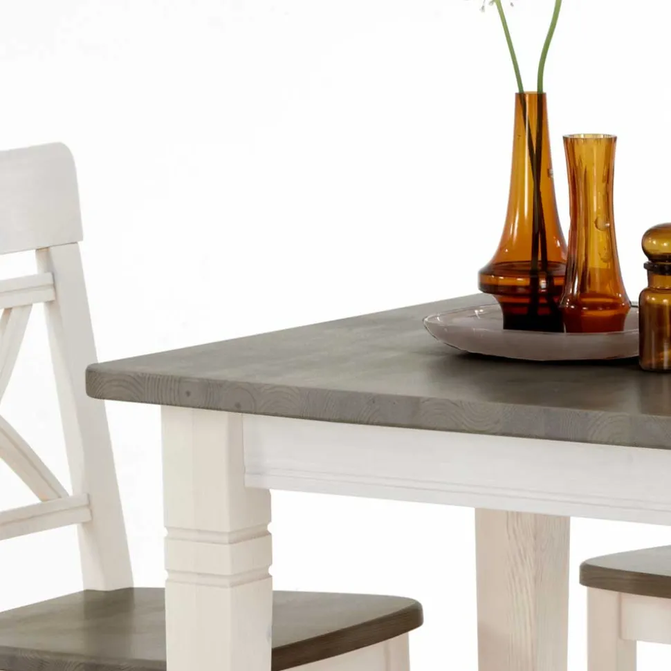 Kiefer Esstisch Yoan in Weiß Grau