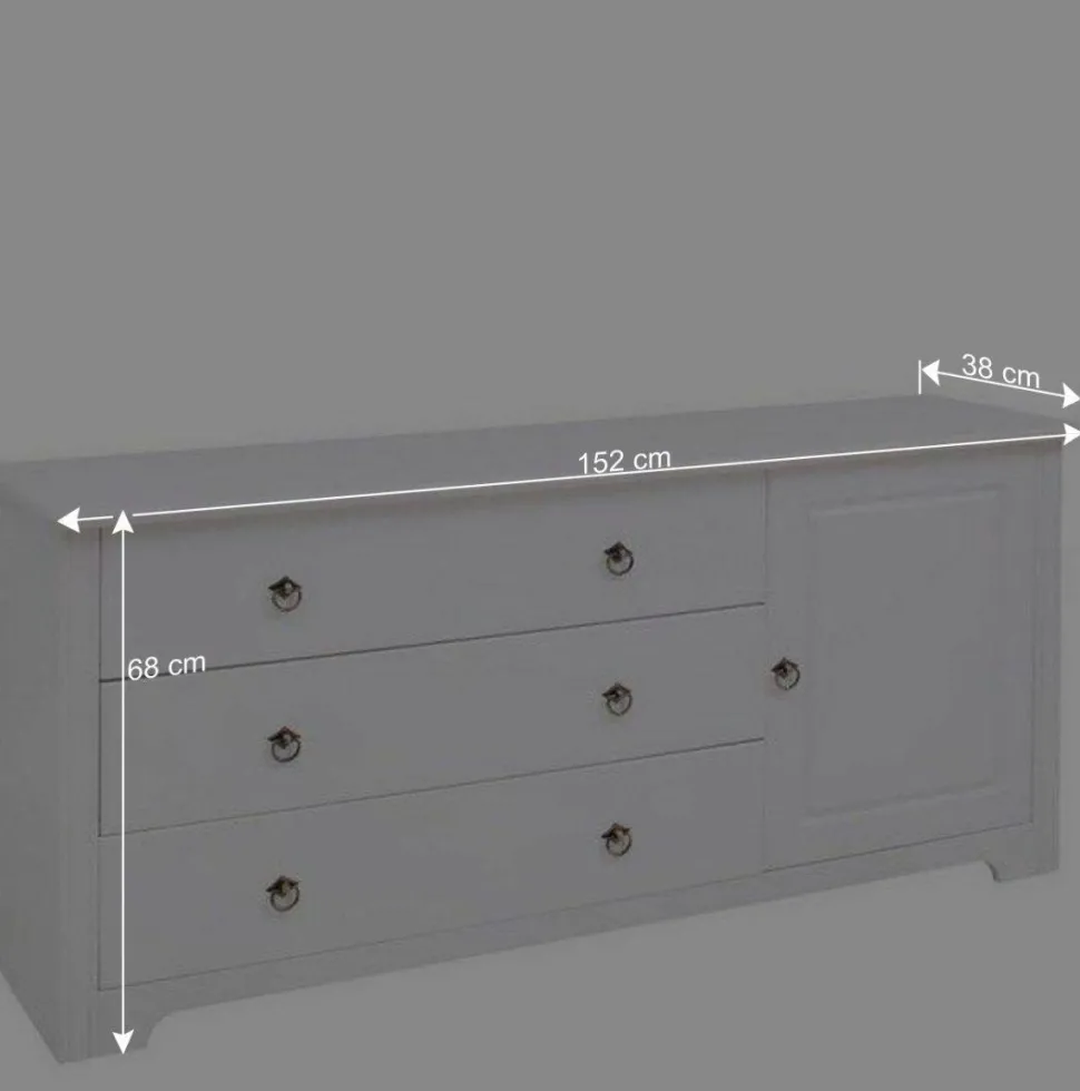 Kiefernholz Kommode in Weiß lackiert - Velriva I