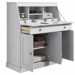 Kiefernholz Sekretär in Weiß gewachst - Aritina