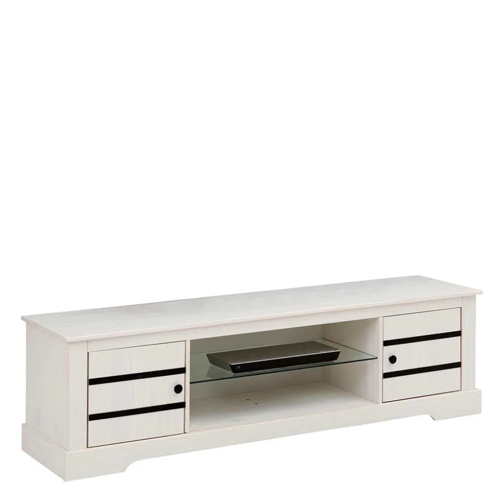 Kiefernholz TV Unterschrank in Weiß mit Schwarz - Manduza