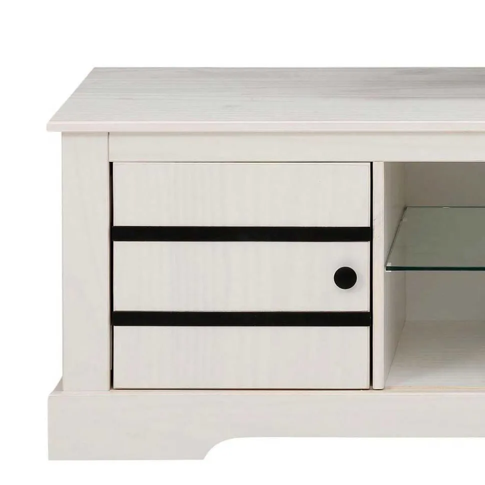 Kiefernholz TV Unterschrank in Weiß mit Schwarz - Manduza