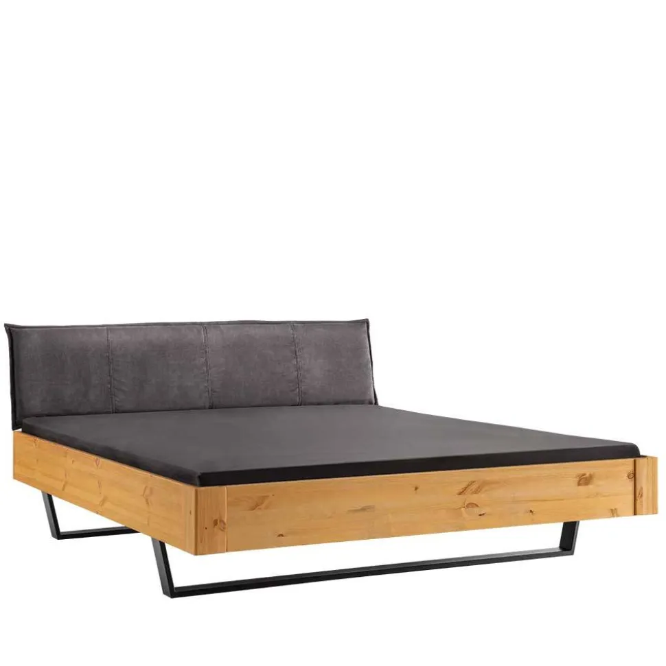 Kiefernholz-Bett gelaugt mit Stoff-Kopfteil - Phiano