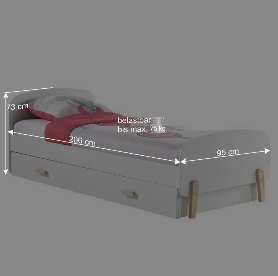 Kinder Ausziehbett in Weiß Natur - Mauricia