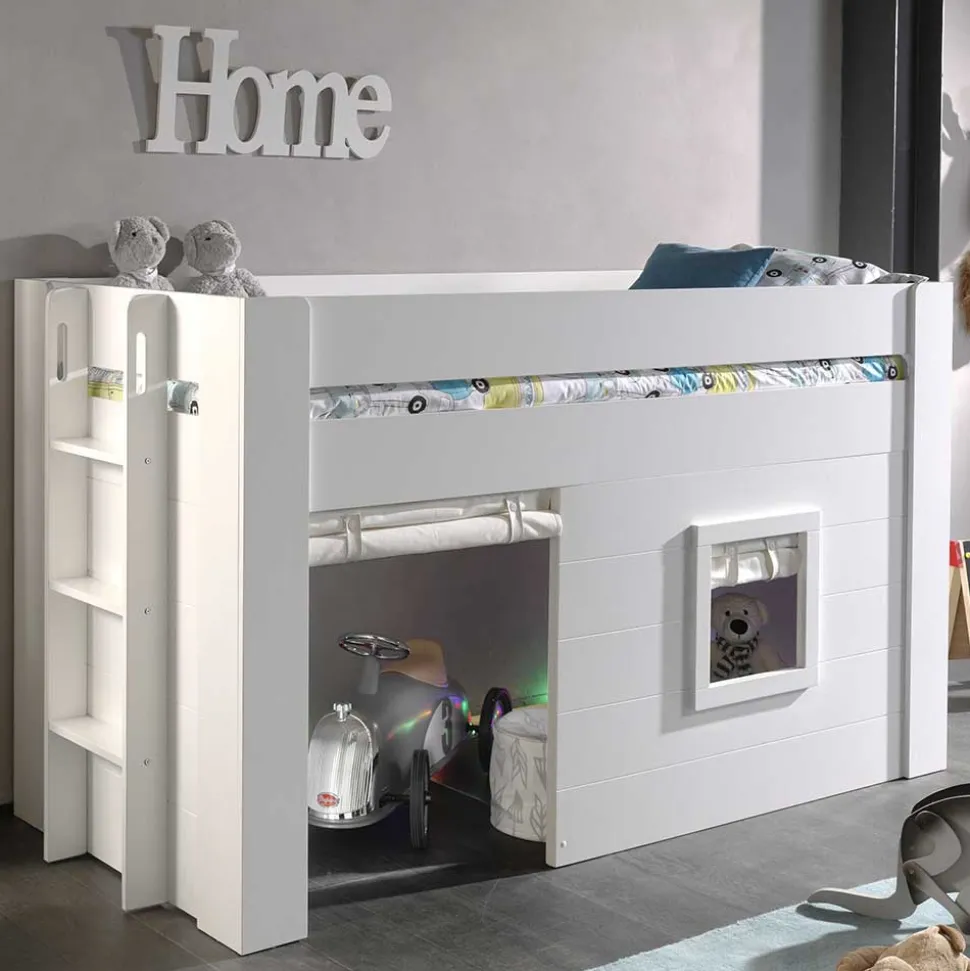 Kinder Hütten Hochbett in Weiß - Pedro