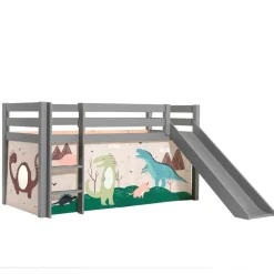 Kinder Rutschbett in Grau mit Dinos - Jevedaz