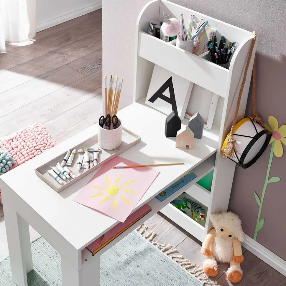 Kinder Schreibtisch mit Regal in Weiß - Intora
