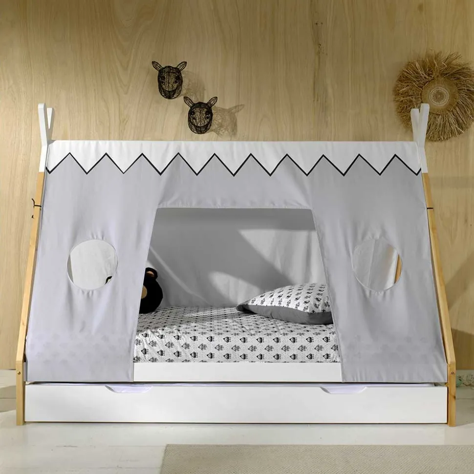 Kinderbett im Zelt Design in Weiß & Hellgrau & Natur - Nutures