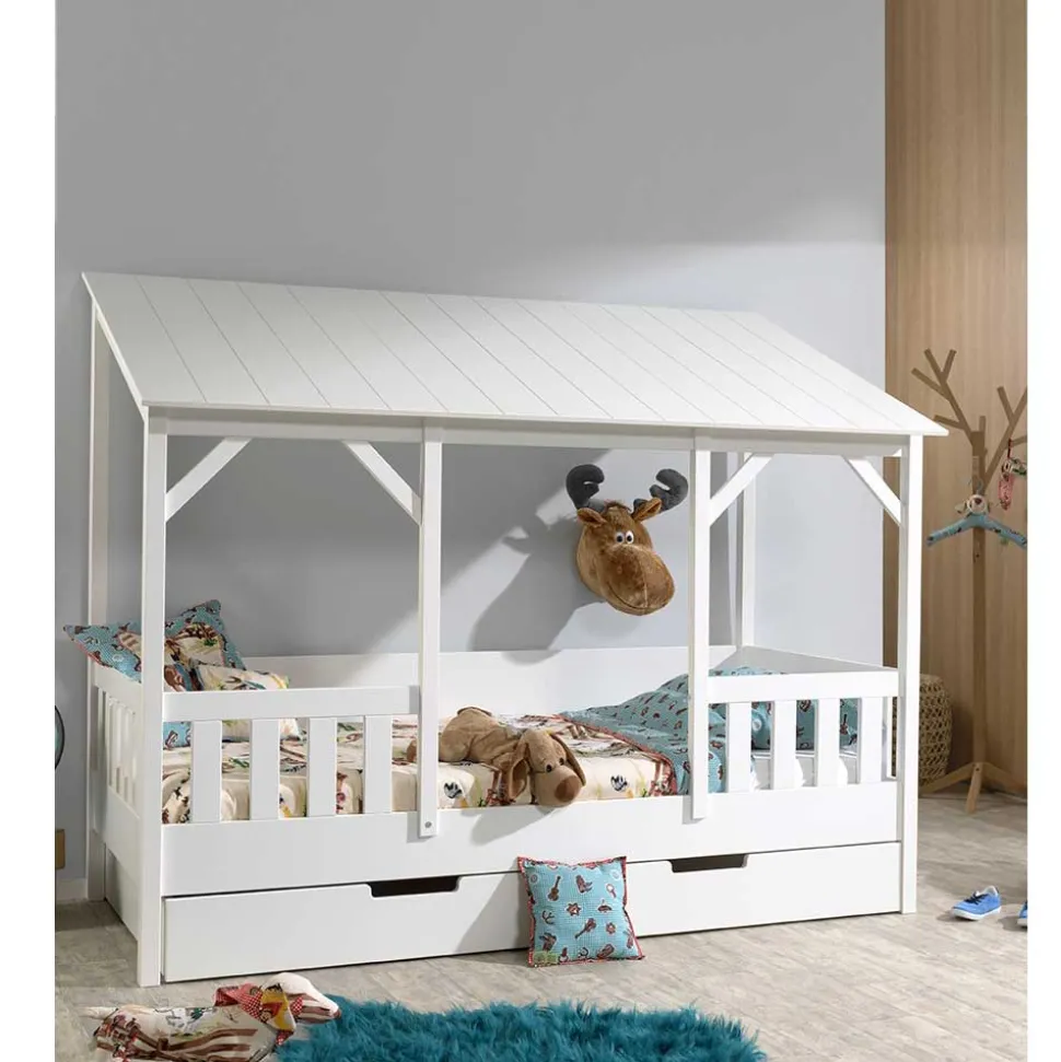 Kinderbett mit Dach & Absturzsicherung Zaun - Zanoas