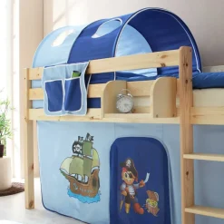 Kinderhochbett Sismail mit Vorhang und Tunnel im Piraten Design
