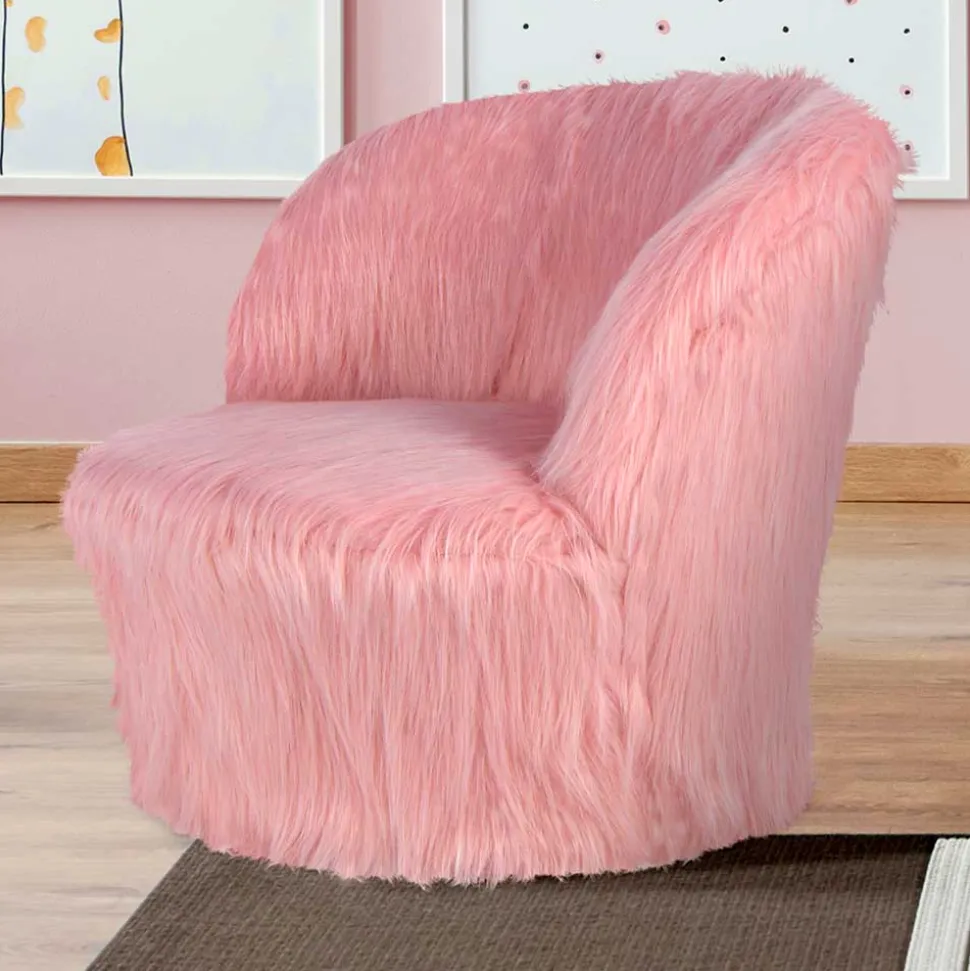 Kinderzimmer Sessel in Rosa Kunstfellbezug - Leonid