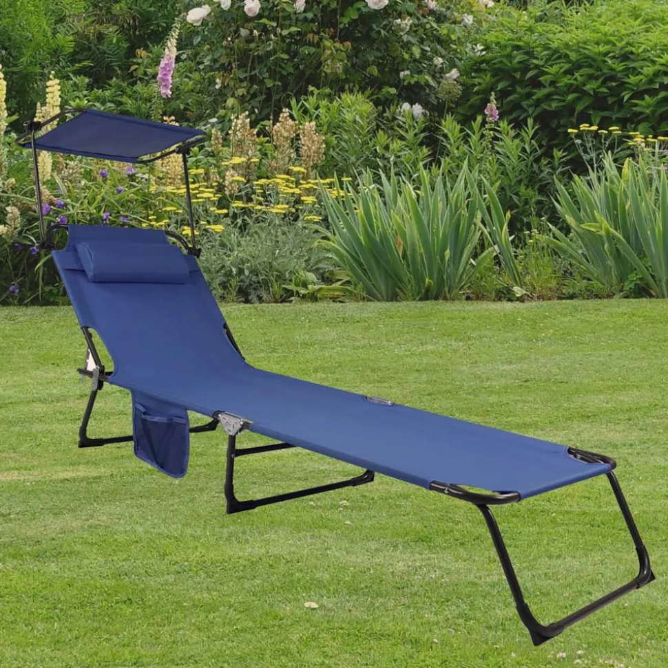Klappbare Outdoor Liege in Blau und Schwarz - Betty