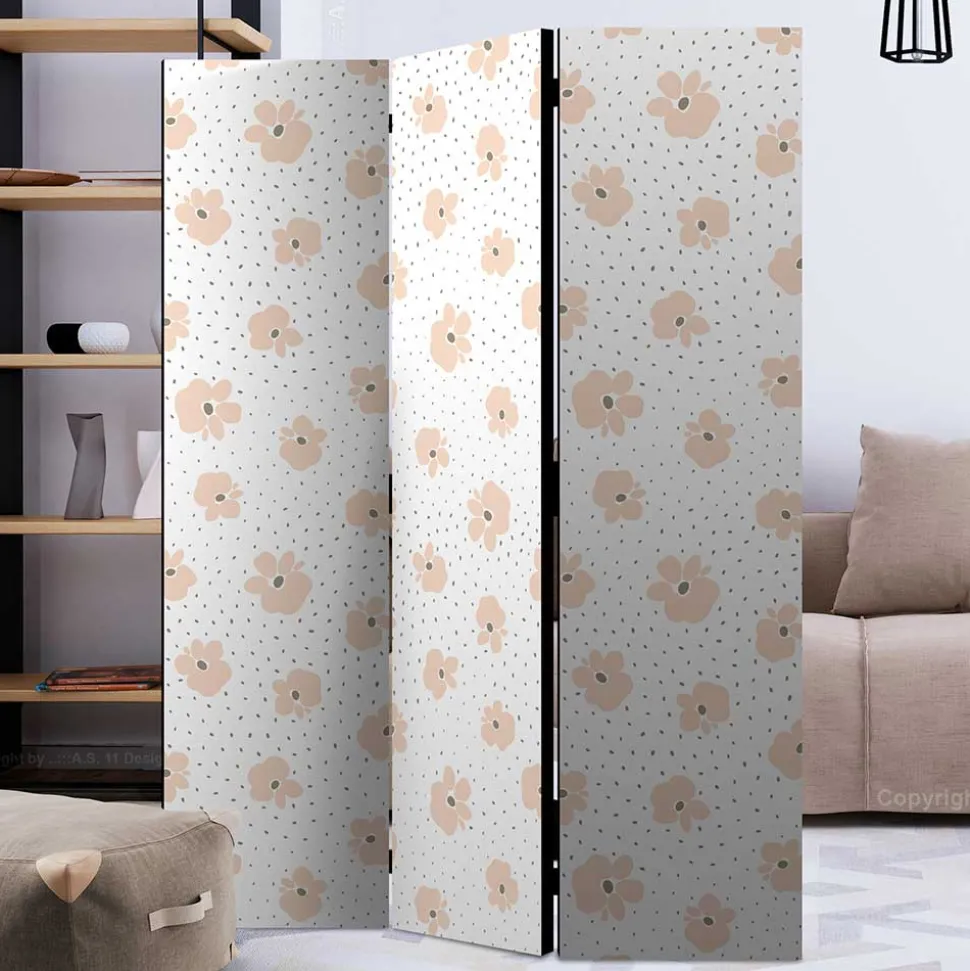 Klappbare Trennwand mit Blumen Muster in Rosa - Telvo