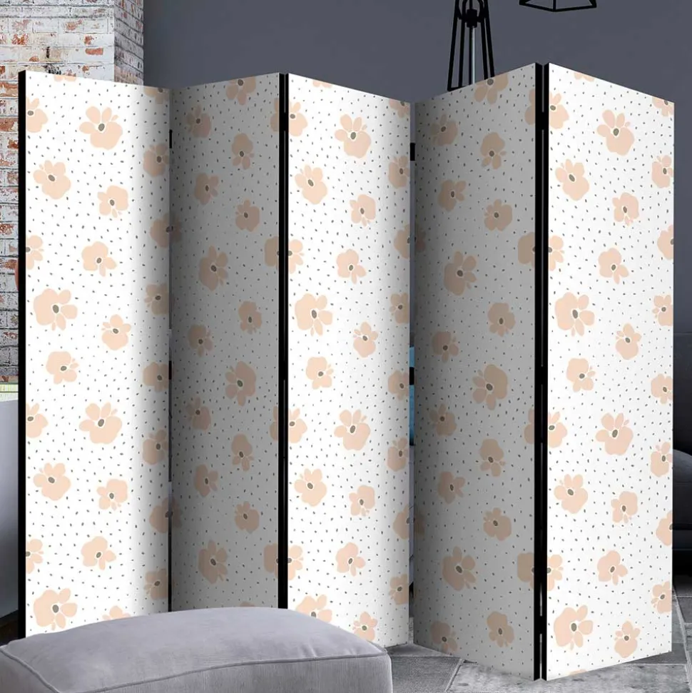 Klappbare Trennwand mit Blumen Muster in Rosa - Telvo