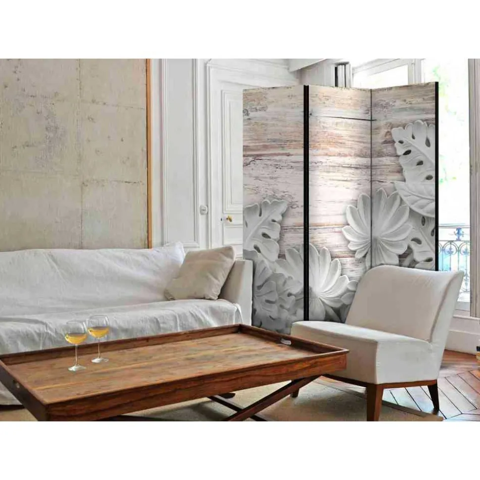 Klappbarer Paravent in Grau Weiß - Nalisha