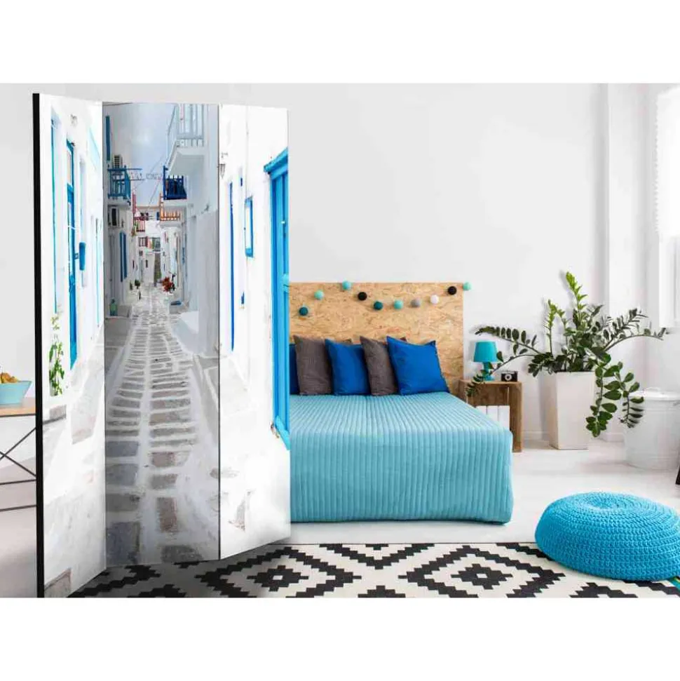 Klappbarer Paravent in Weiß & Blau - Rennia