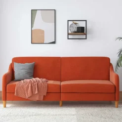 Klappcouch in Orange und Holz Natur - Sipano