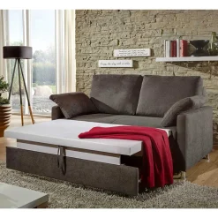 Klappsofa in Dunkelbraun Stoffbezug - Jovena