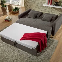 Klappsofa in Dunkelbraun Stoffbezug - Jovena