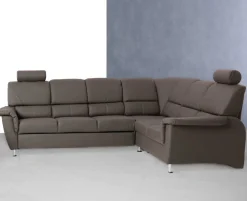 Klassische Eckcouch Isabella in Braun Kunstleder