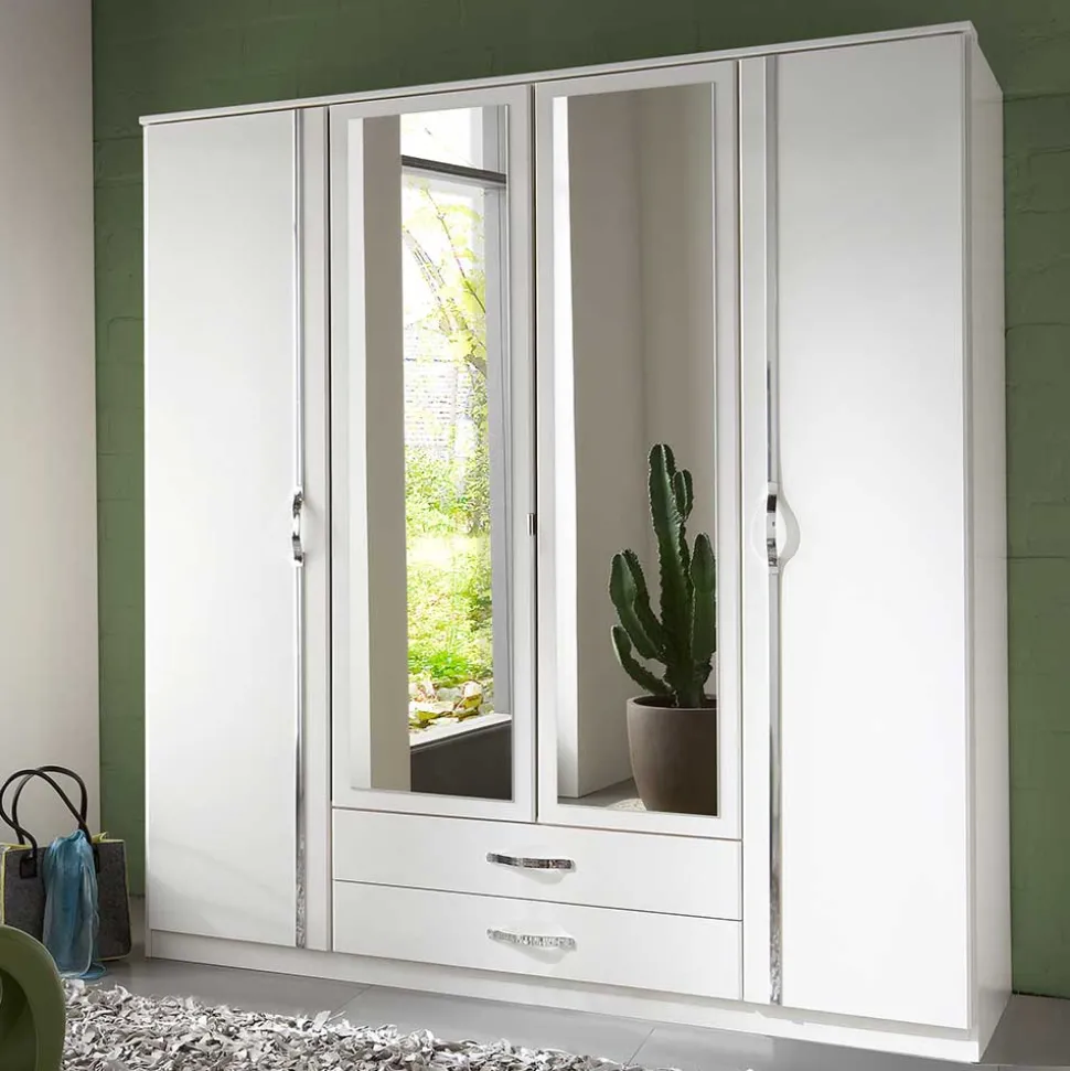 Klassischer Kleiderschrank in Weiß mit Chrom - Miracella