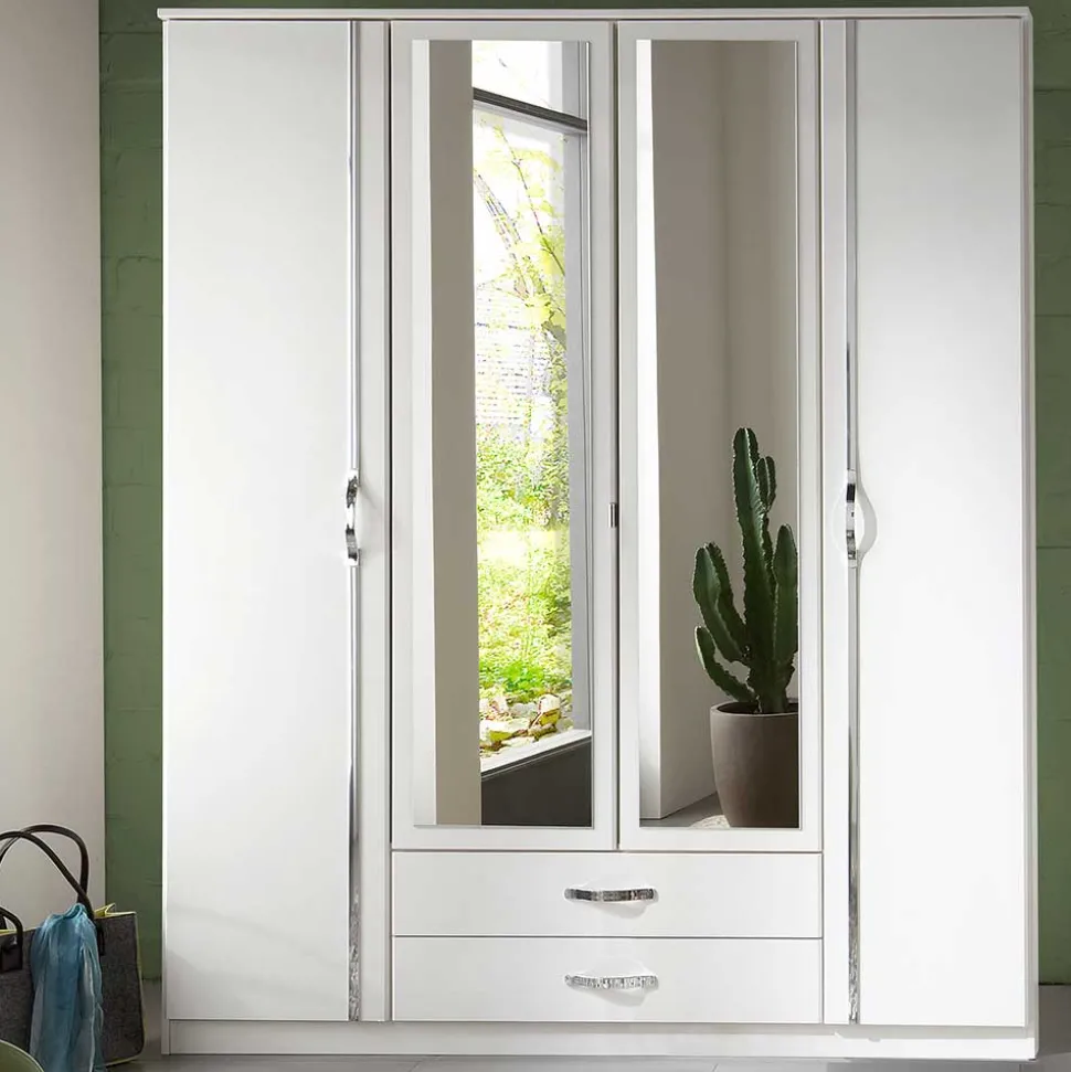 Klassischer Kleiderschrank in Weiß mit Chrom - Miracella