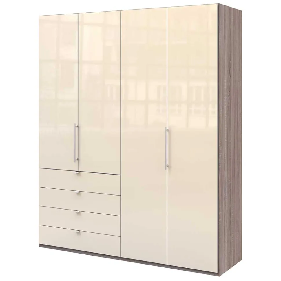 Kleiderschrank in Creme Glas & Eiche dunkel - Cluster