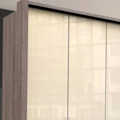 Kleiderschrank in Creme Glas & Eiche dunkel - Cluster