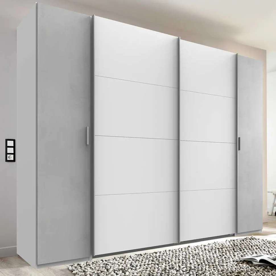 Kleiderschrank in Weiß & Lichtgrau Beton Optik - Viganno