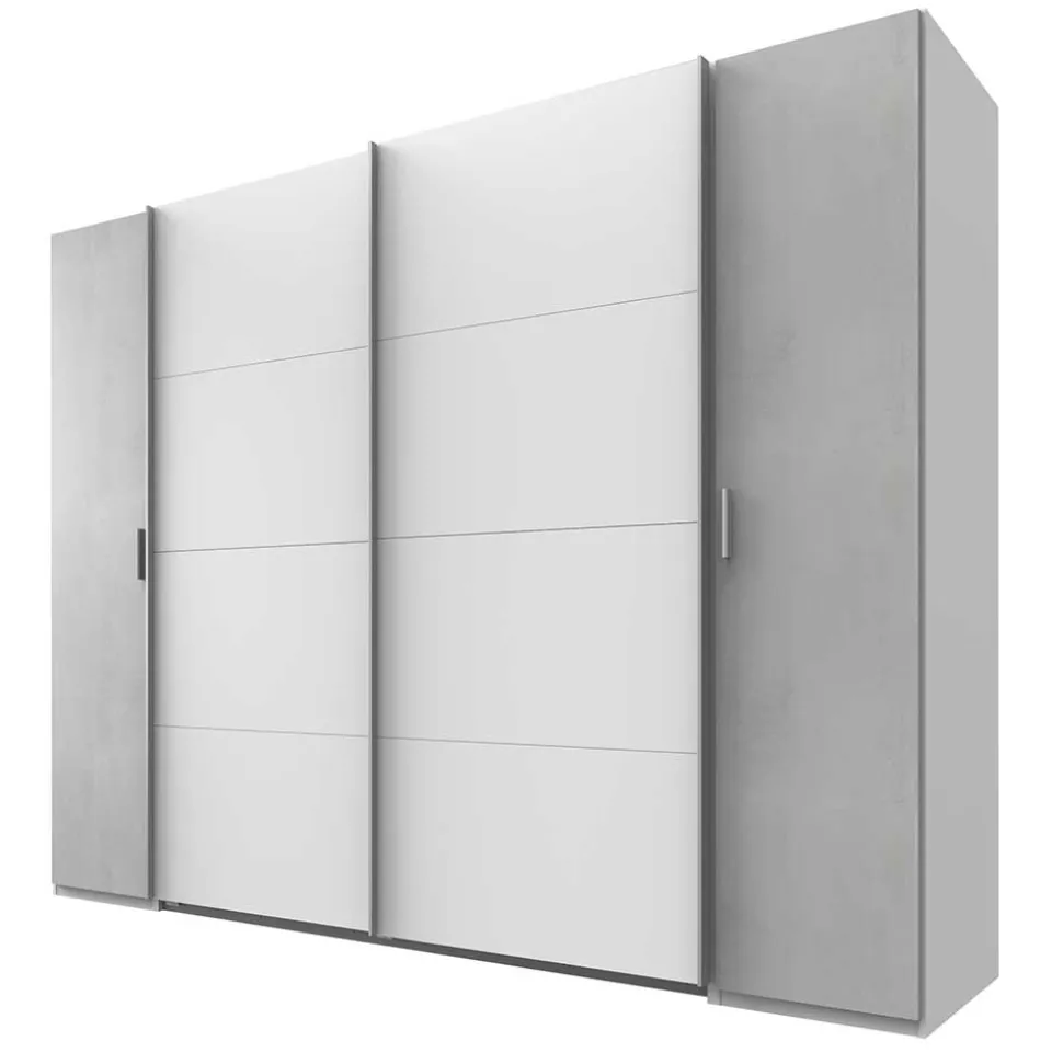 Kleiderschrank in Weiß & Lichtgrau Beton Optik - Viganno