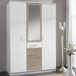 Kleiderschrank in Weiß mit Eiche Sägerau NB - Magdelan