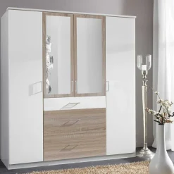 Kleiderschrank in Weiß und Eiche Sägerau Dekor - Magdelan I