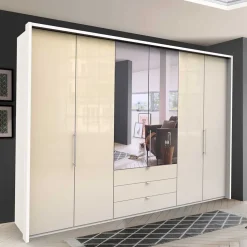 Kleiderschrank mit Schubladen & Falttüren in Creme Glas - Zidarie