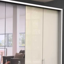 Kleiderschrank mit Schubladen & Falttüren in Creme Glas - Zidarie