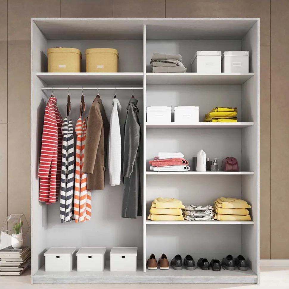 Kleiderschrank mit Schwebetüren in Esche Weiß - Pruducia