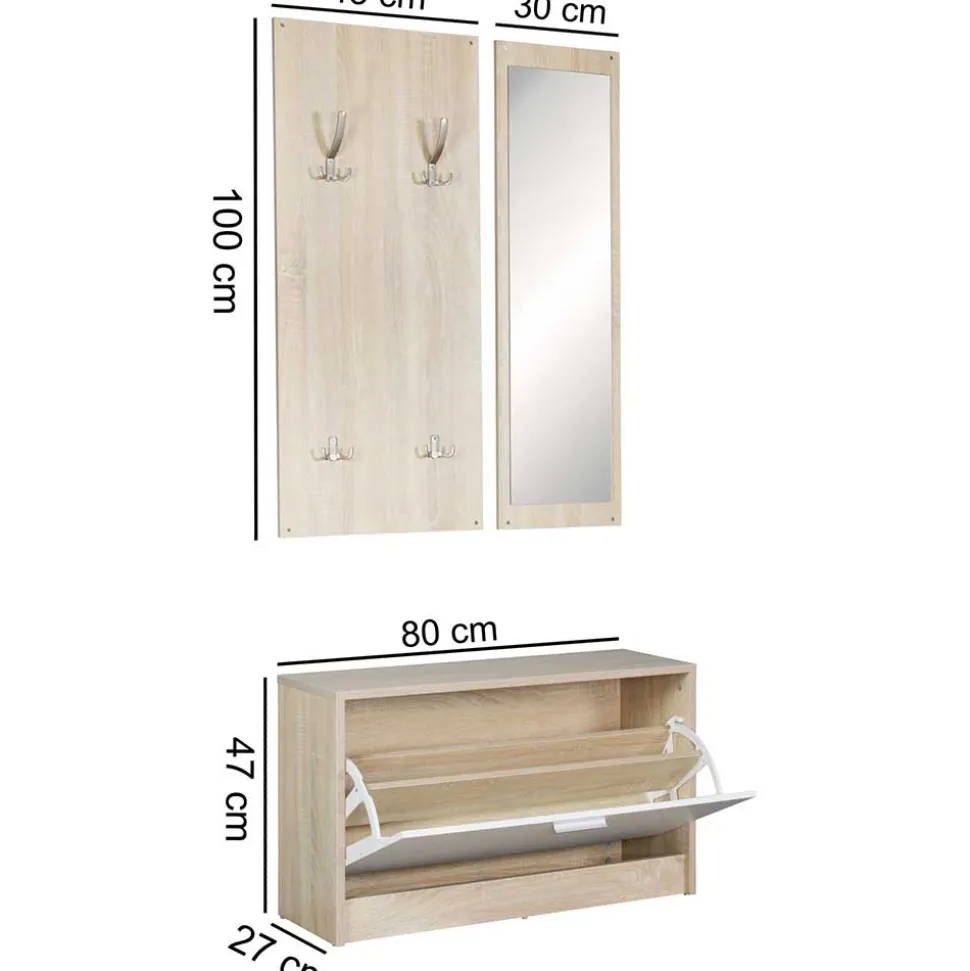 Kleines Flurmöbel Set im Holz Look - Aberdeen (dreiteilig)