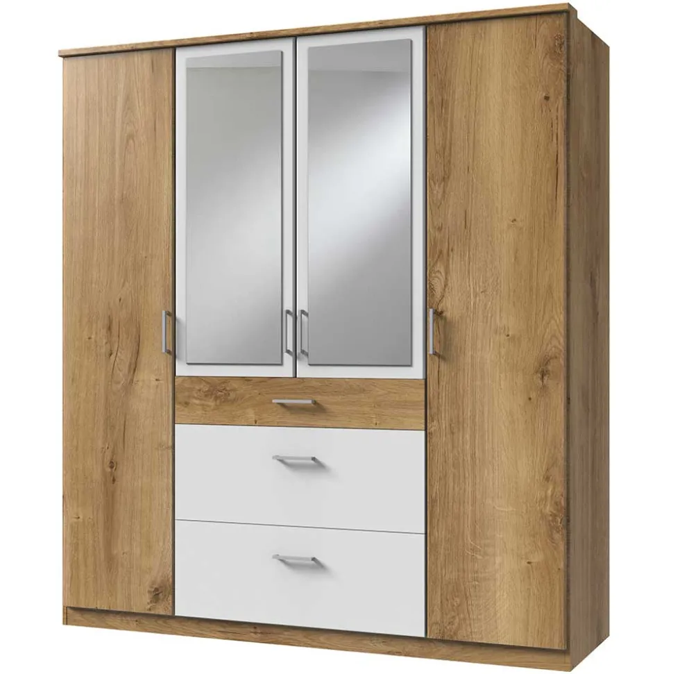 Kombi Kleiderschrank in Plankeneiche mit Weiß - Curacao