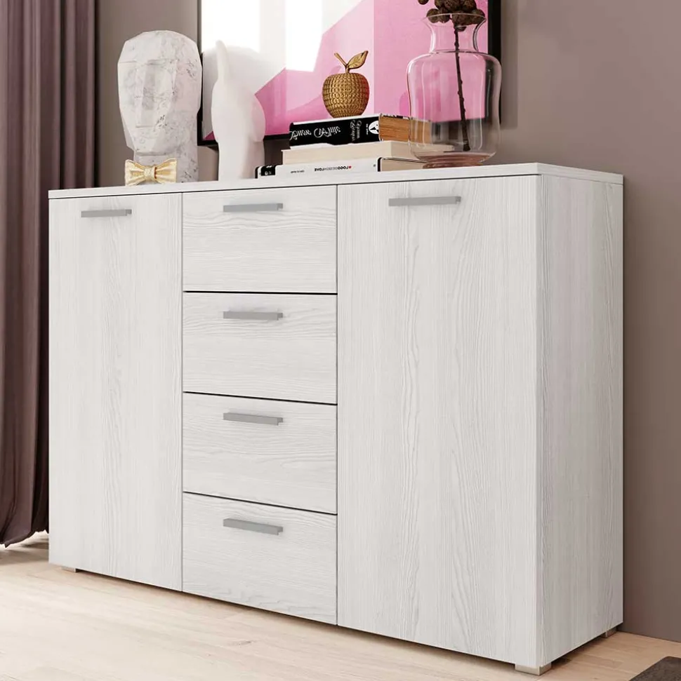Kombi Kommode in Weiß Esche Dekor - Pruducia