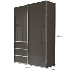 Kombi-Kleiderschrank in Braun Glasfront - 165 cm - Preema