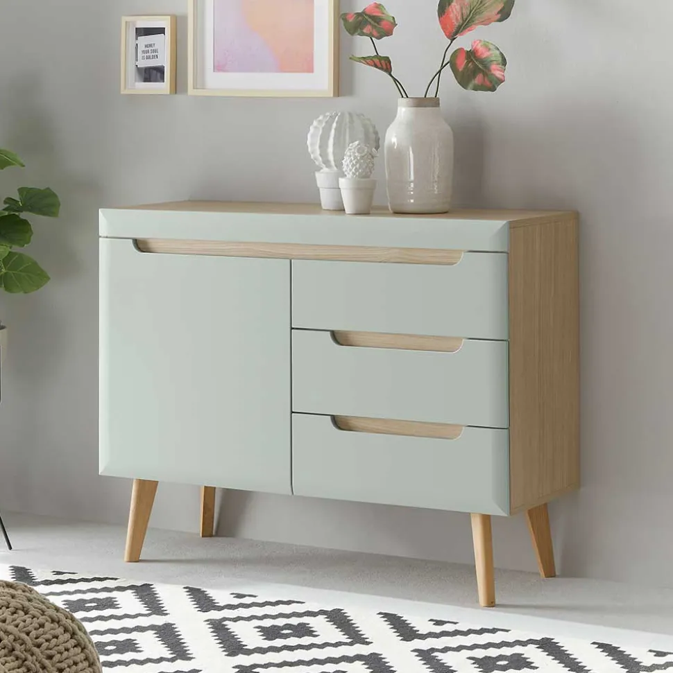 Kombi-Kommode in Mintgrün mit Eiche - Armina