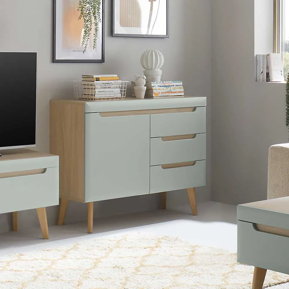 Kombi-Kommode in Mintgrün mit Eiche - Armina