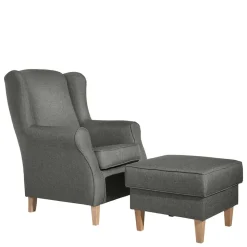 Komfortsessel in Hellgrau mit Buche - Nurcias