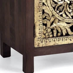 Kommode in Gold und Walnuss Braun - Roswito