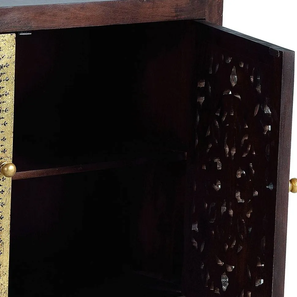 Kommode in Gold und Walnuss Braun - Roswito